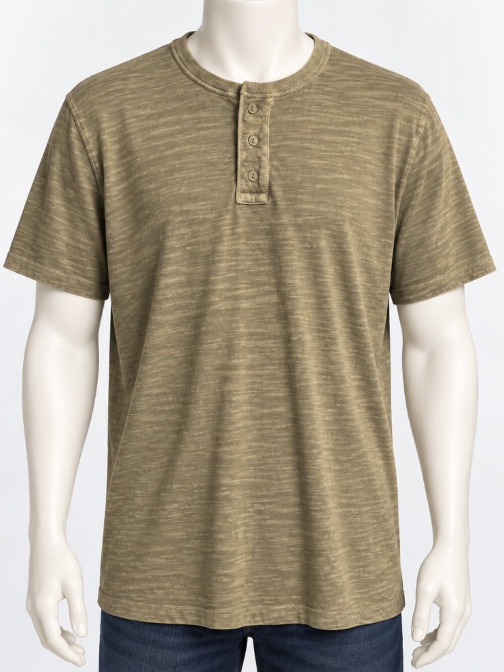 Old Navy Men’s Large TALL Khaki Tan Garment Dyed Slub Knit Henley T-Shirt
